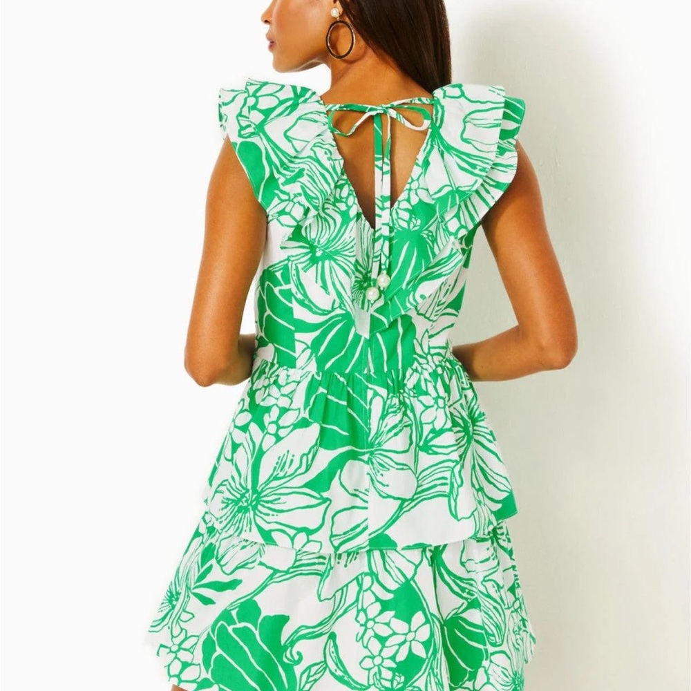 Lilly Pulitzer Green and White RitaMarie Ruffle Kiss My Tulips Dress - Picture 2 of 7